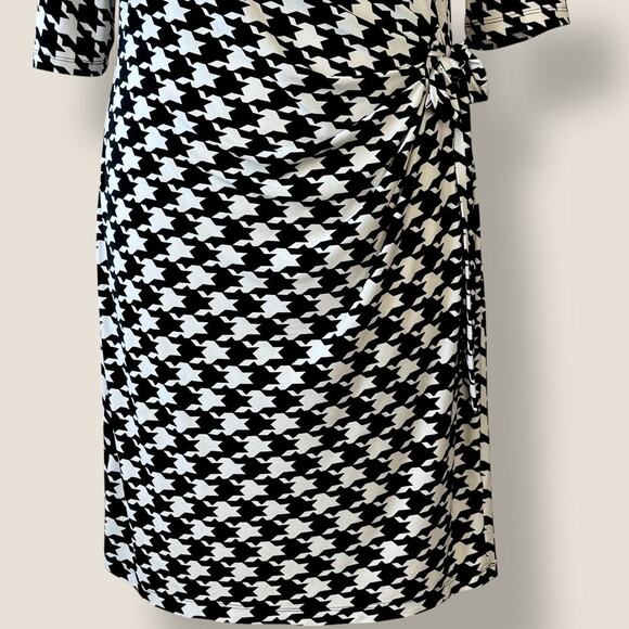 Kiara Houndstooth Half Sleeve Ruched Stretchy Sheath Dress Size L Black & White - Picture 5 of 13